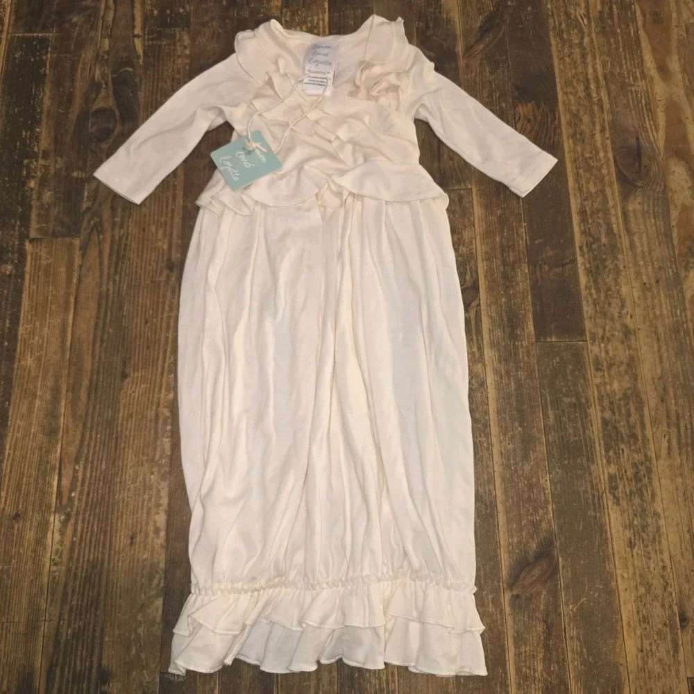 NEW Lemon Loves Layette Gown One-Piece Sz 0-3 Mo Beige Newborn Hospital Outfit
